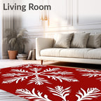 White Snowflakes on Red Pattern Rug