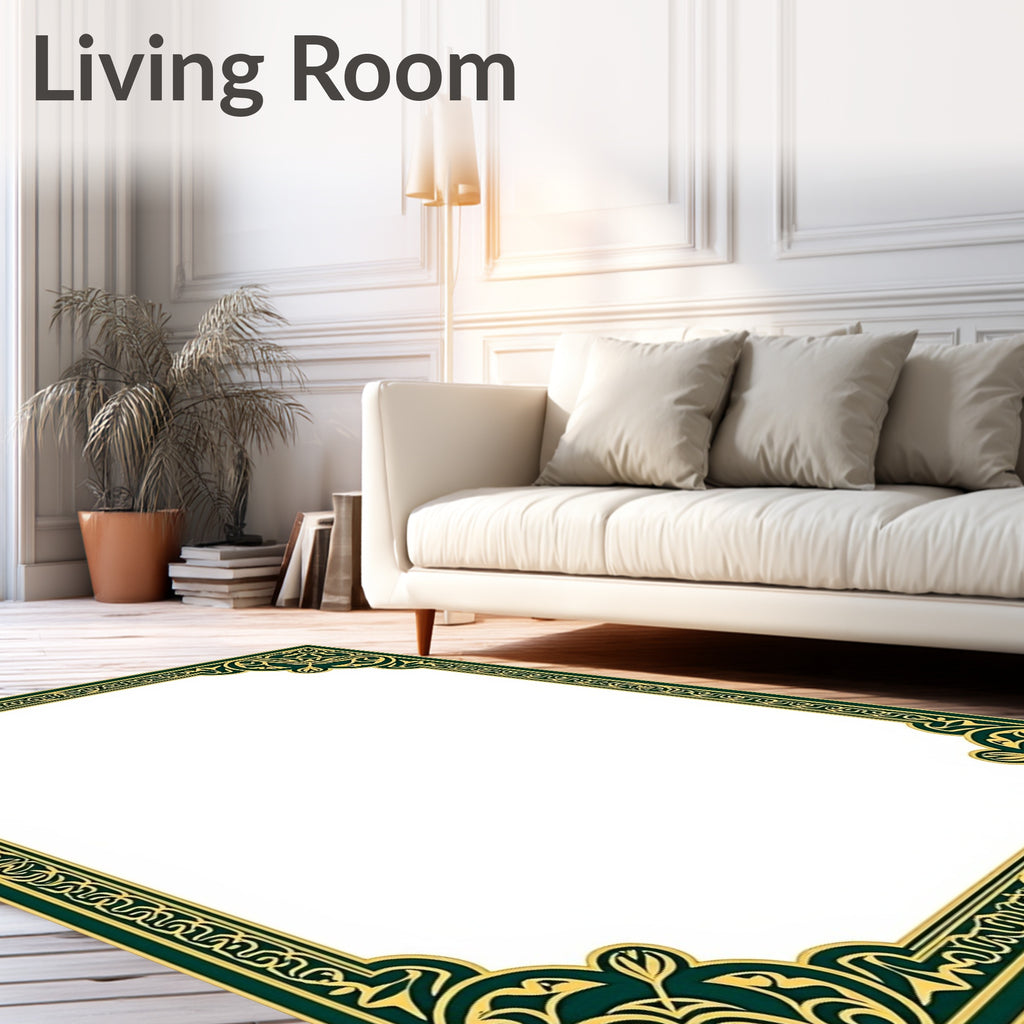 Elegant Emerald Gold Scrollwork Rug