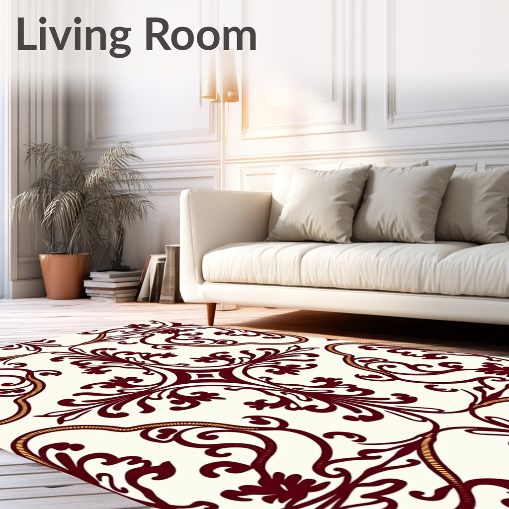 Rich Burgundy Classic Floral Damask Rug