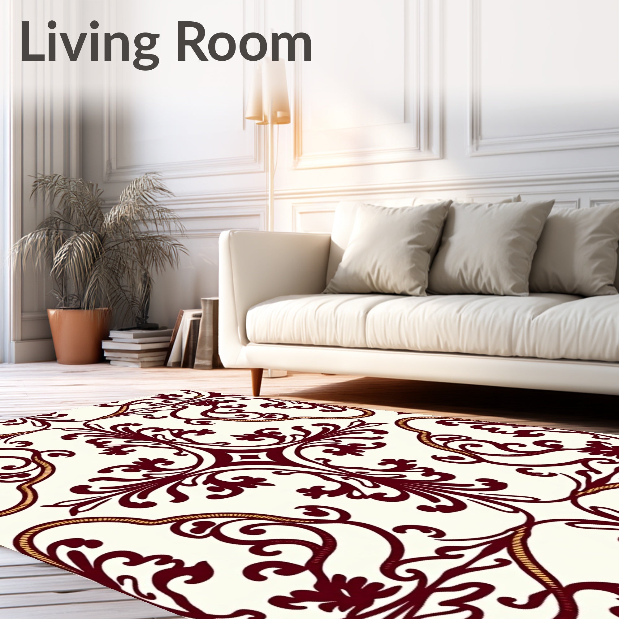 Rich Burgundy Classic Floral Damask Rug