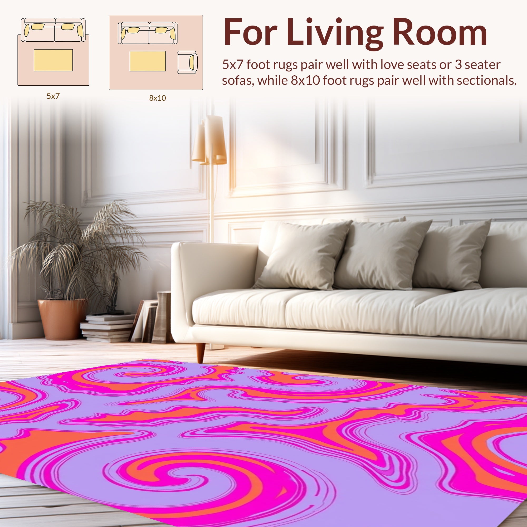 Vibrant Swirls Purple Pink Orange Rug