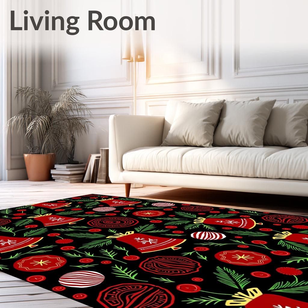 Red Bells Festive Holiday Pattern Rug