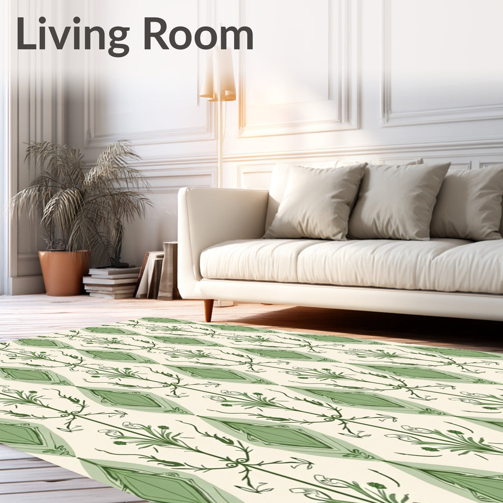 Green Floral Diamond Patterned Vintage Rug