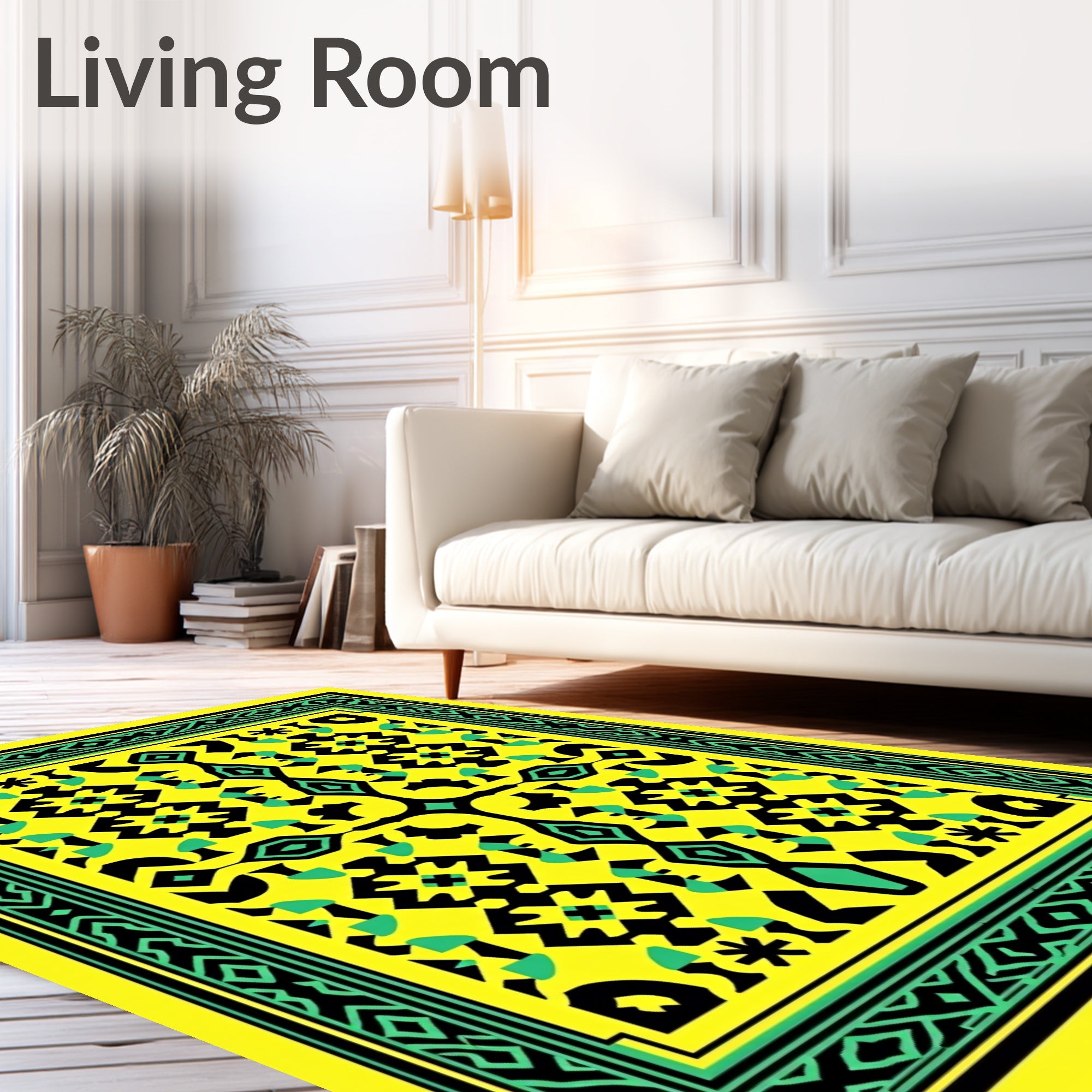Bright Yellow Geometric Tribal Rug