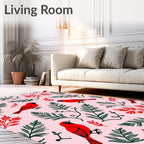Red Cardinal With Green Foliage Pattern Rug