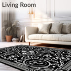 Black White Sun Floral Pattern Rug