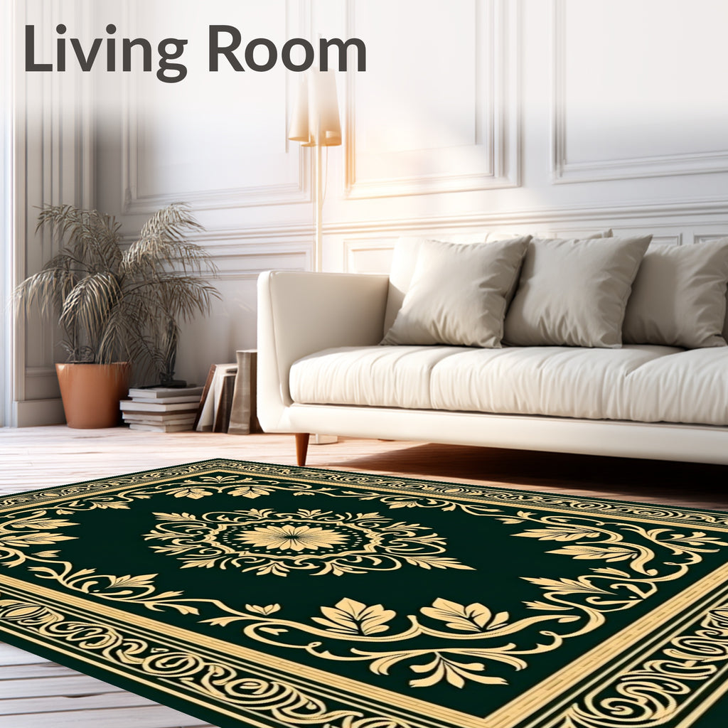 Ornate Floral Bordered Medallion Design Rug