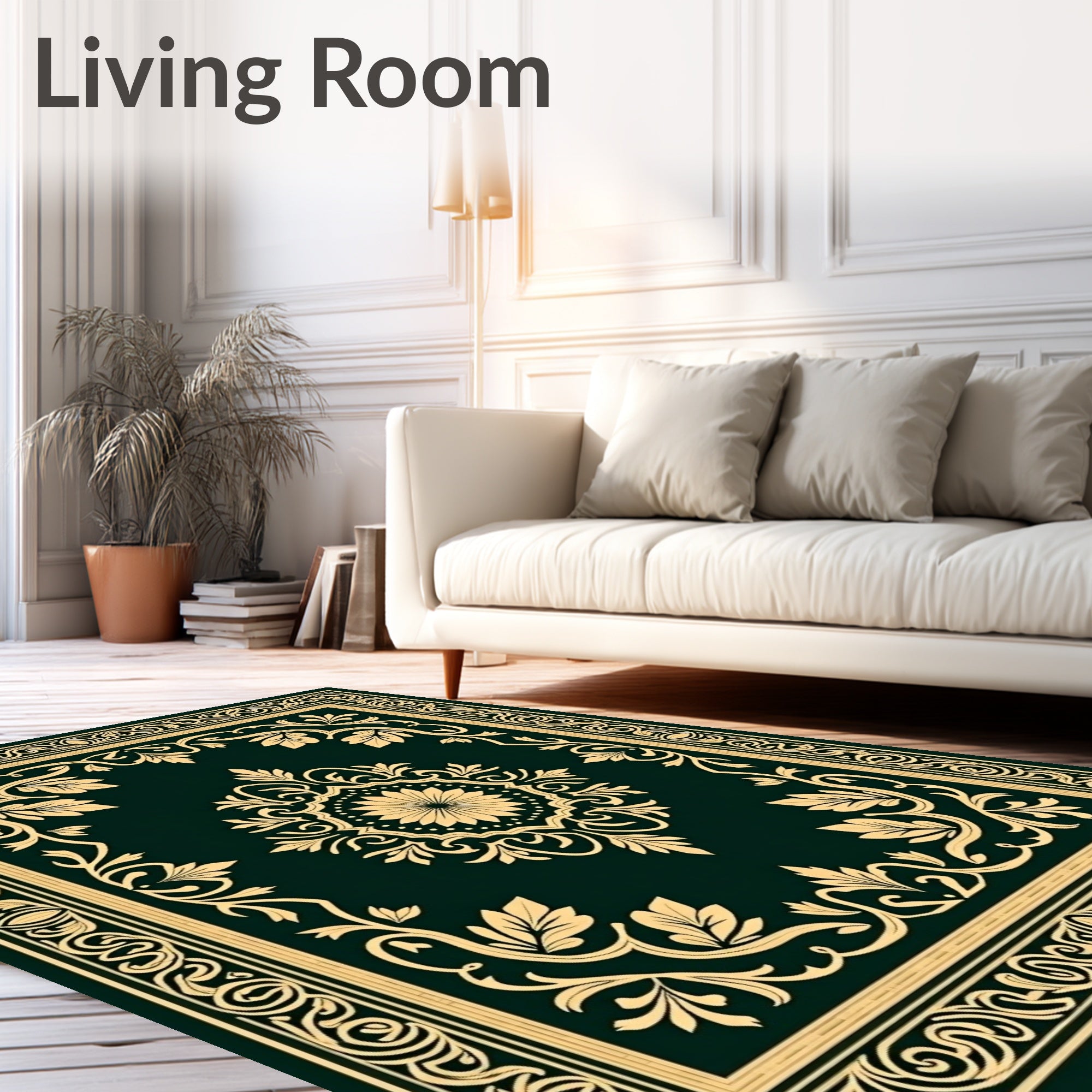 Ornate Floral Bordered Medallion Design Rug