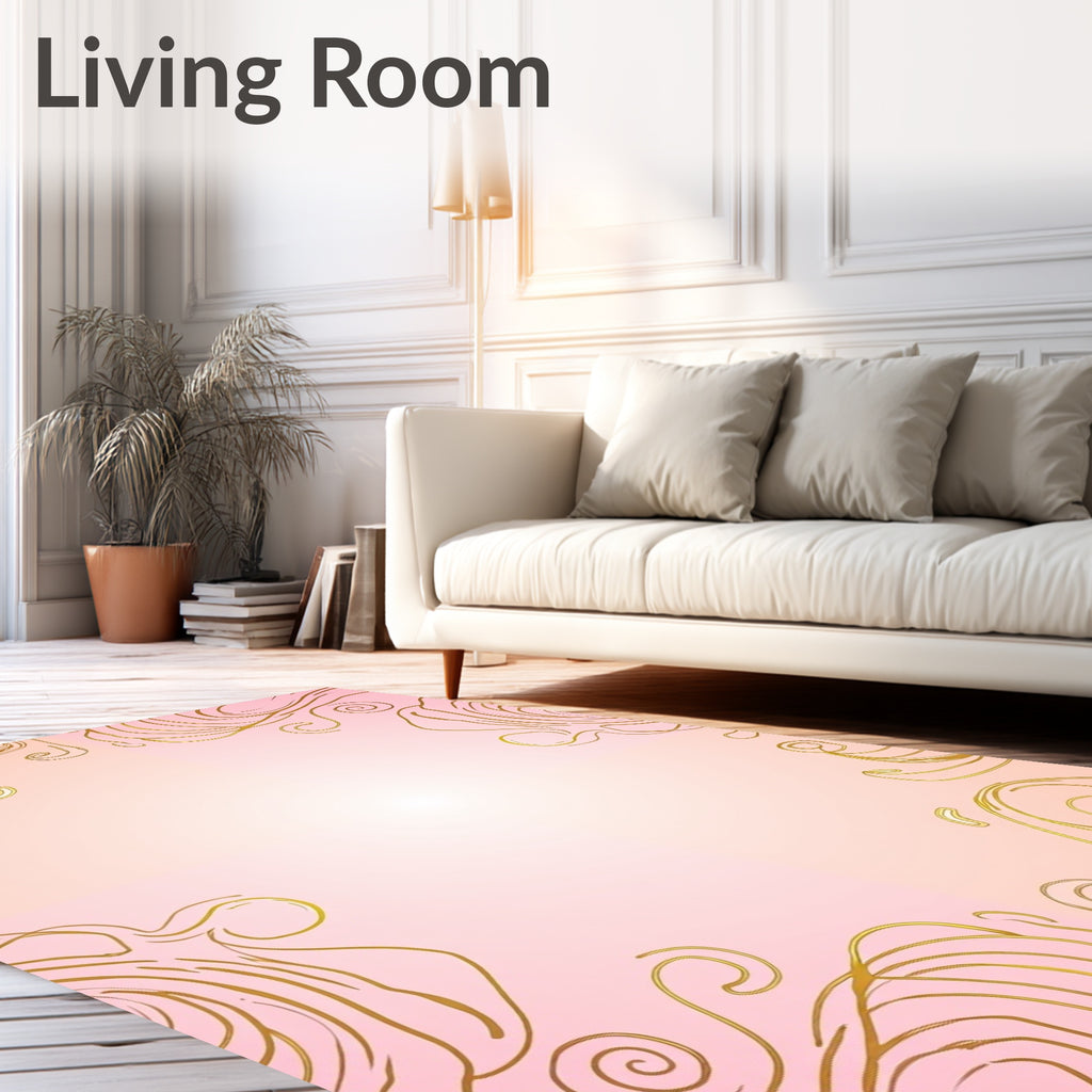 Elegant Gold Swirl Soft Rose Design Rug