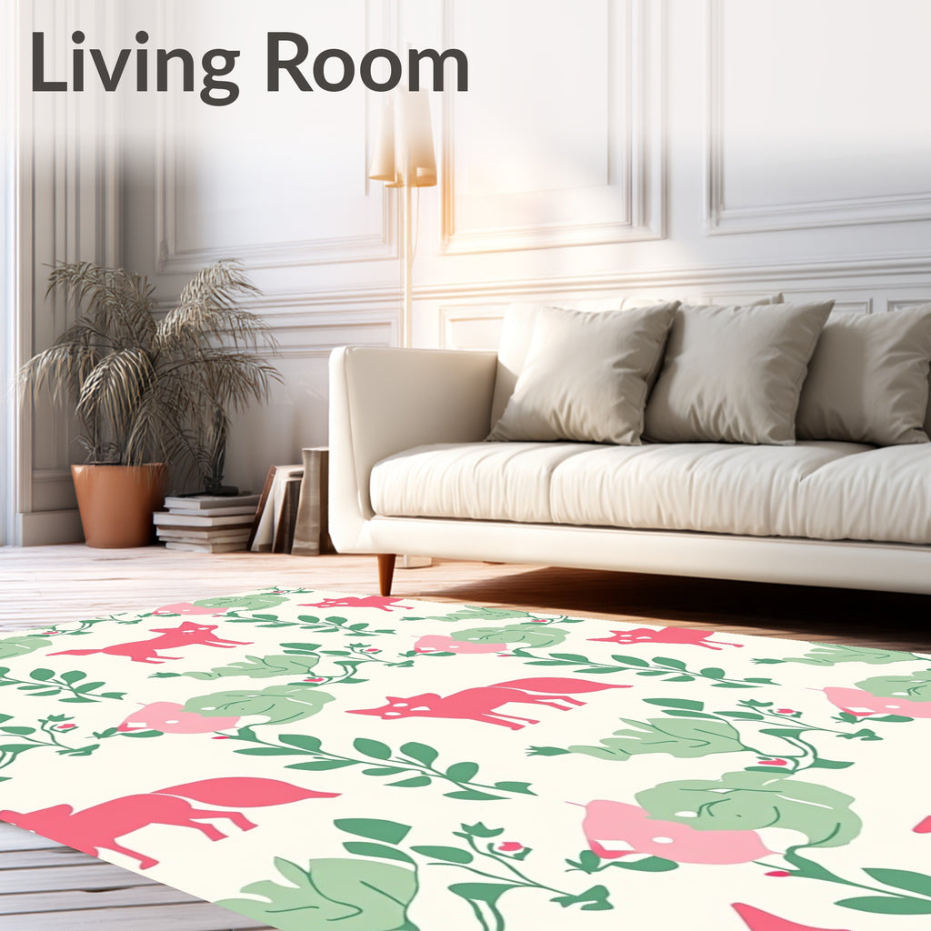 Whimsical Fox Floral Pattern Rug