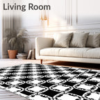 Bold Black White Interlocking Grid Rug