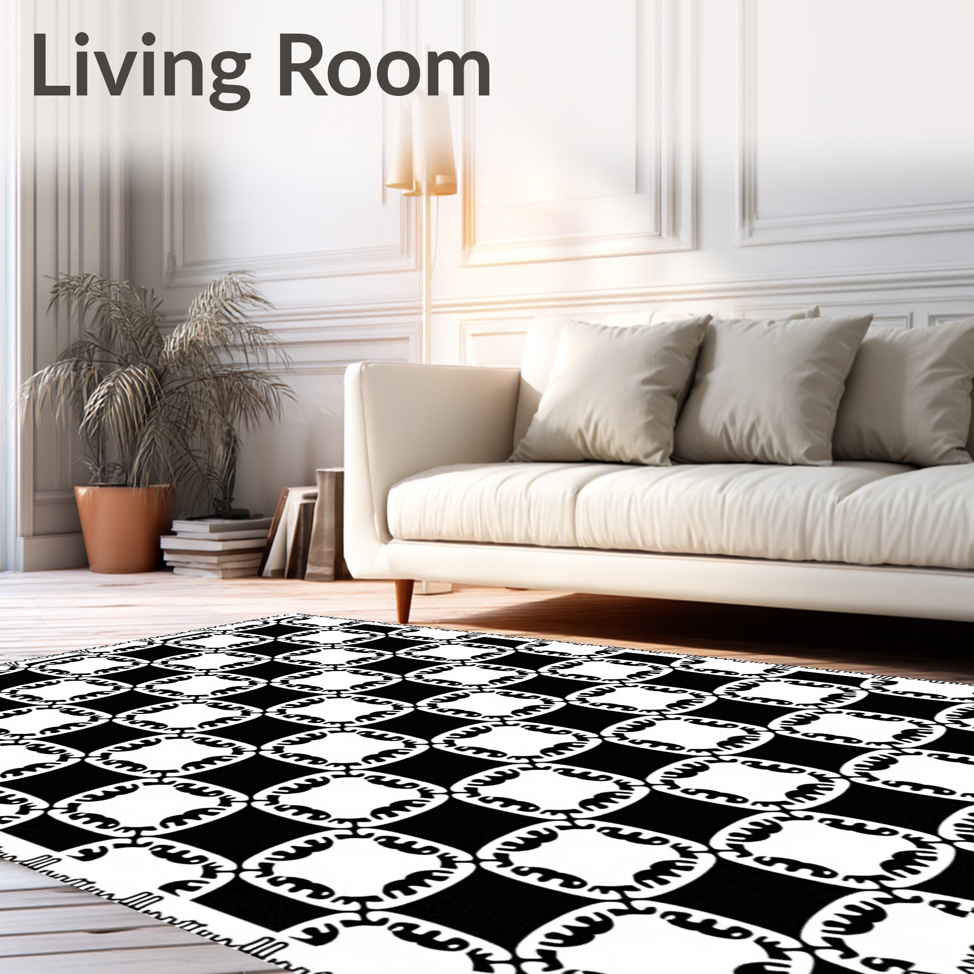 Bold Black White Interlocking Grid Rug