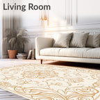 Ornate Golden Floral Scrollwork Pattern Rug