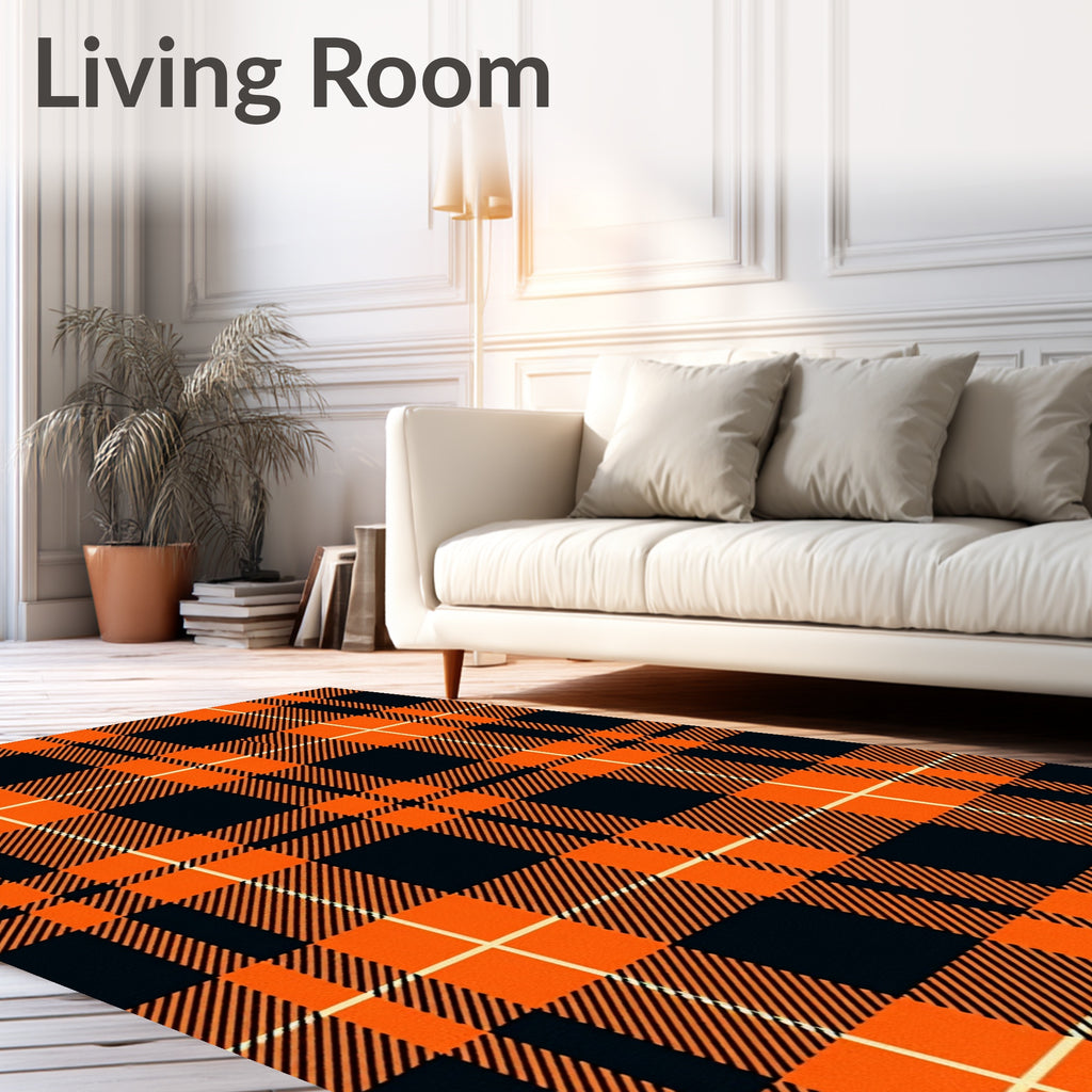 Orange Black Plaid Pattern Rug