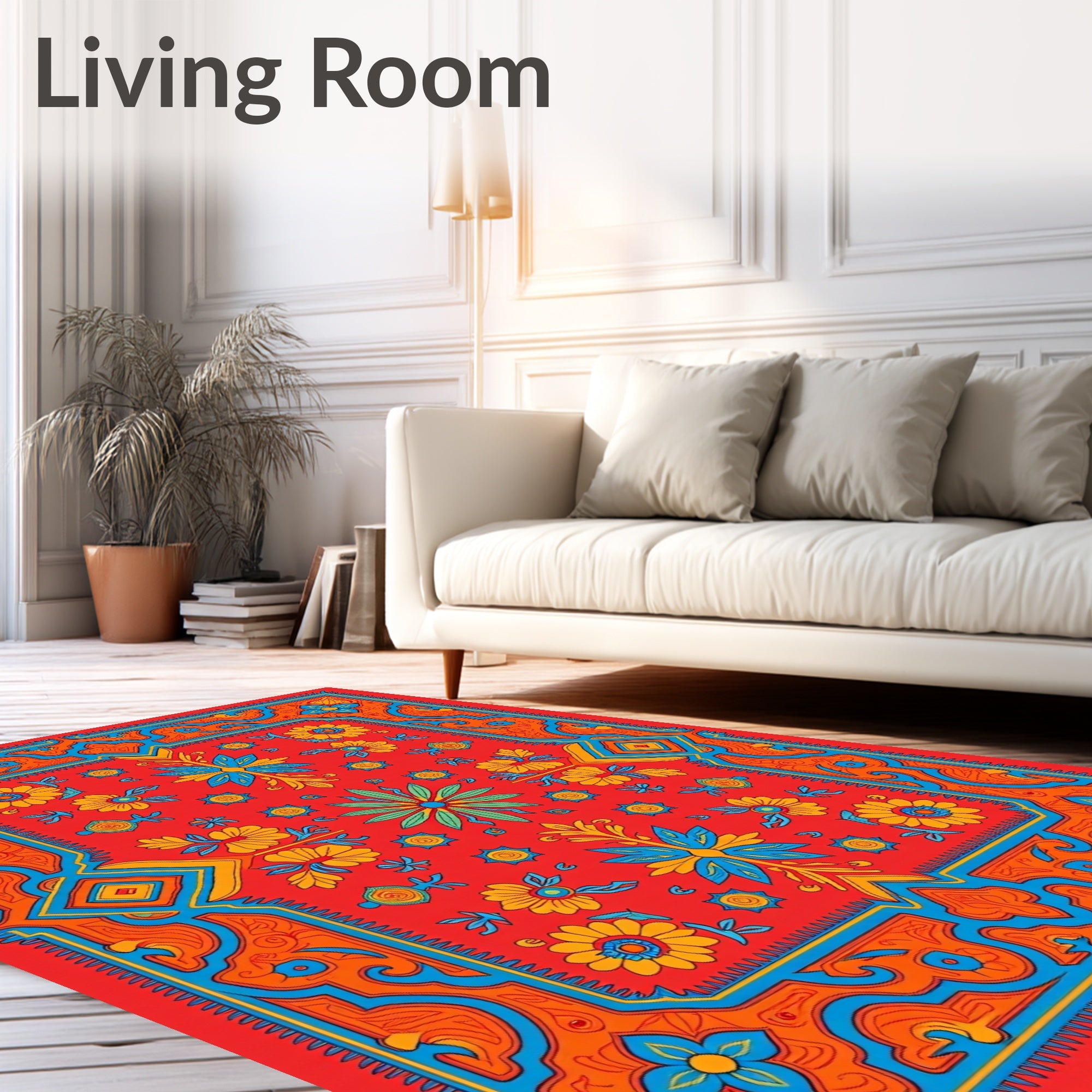 Vibrant Floral Geometric Pattern Rug