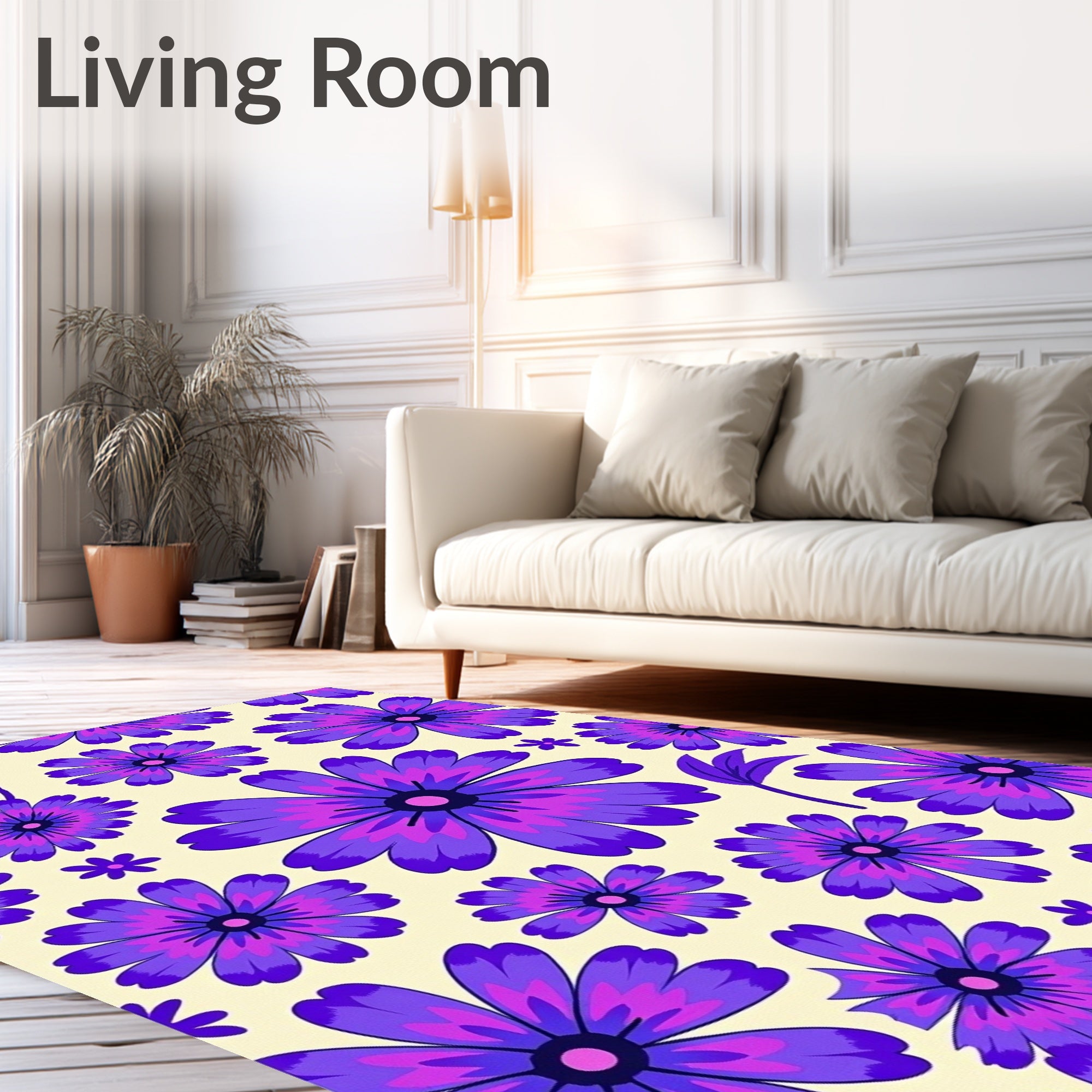 Chic Purple Floral Statement Rug