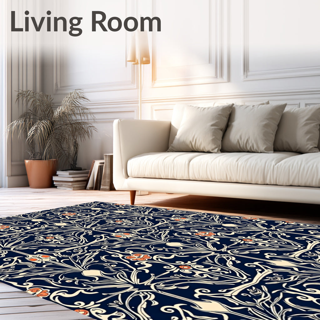 Art Nouveau Floral Dark Indigo Rug