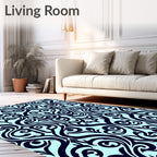 Ornate Scrollwork Dark Blue Light Blue Rug