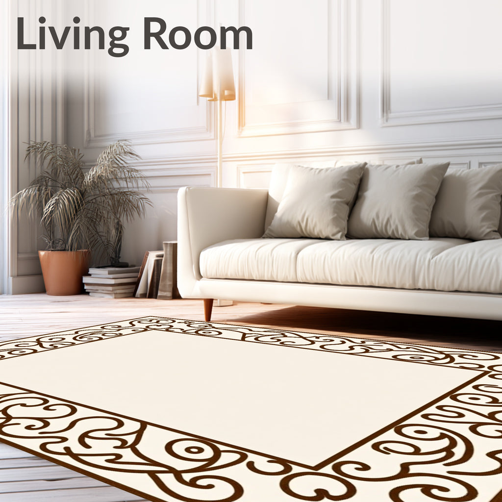 Ornate Swirling Vine Border Design Rug