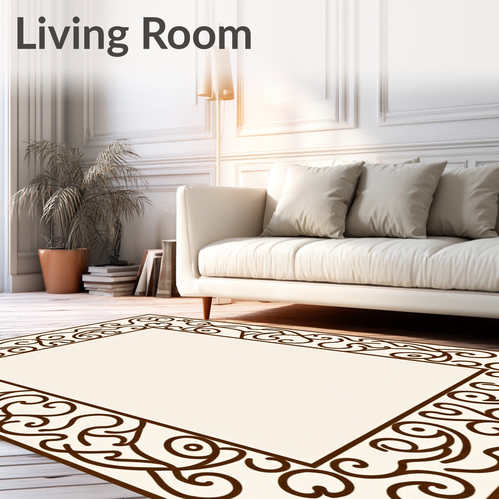 Ornate Swirling Vine Border Design Rug