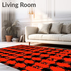 Bold Red Black Houndstooth Pattern Rug