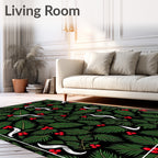 Green Fern and Red Berry Foliage Rug