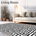 Modern Black White Geometric Maze Pattern Rug