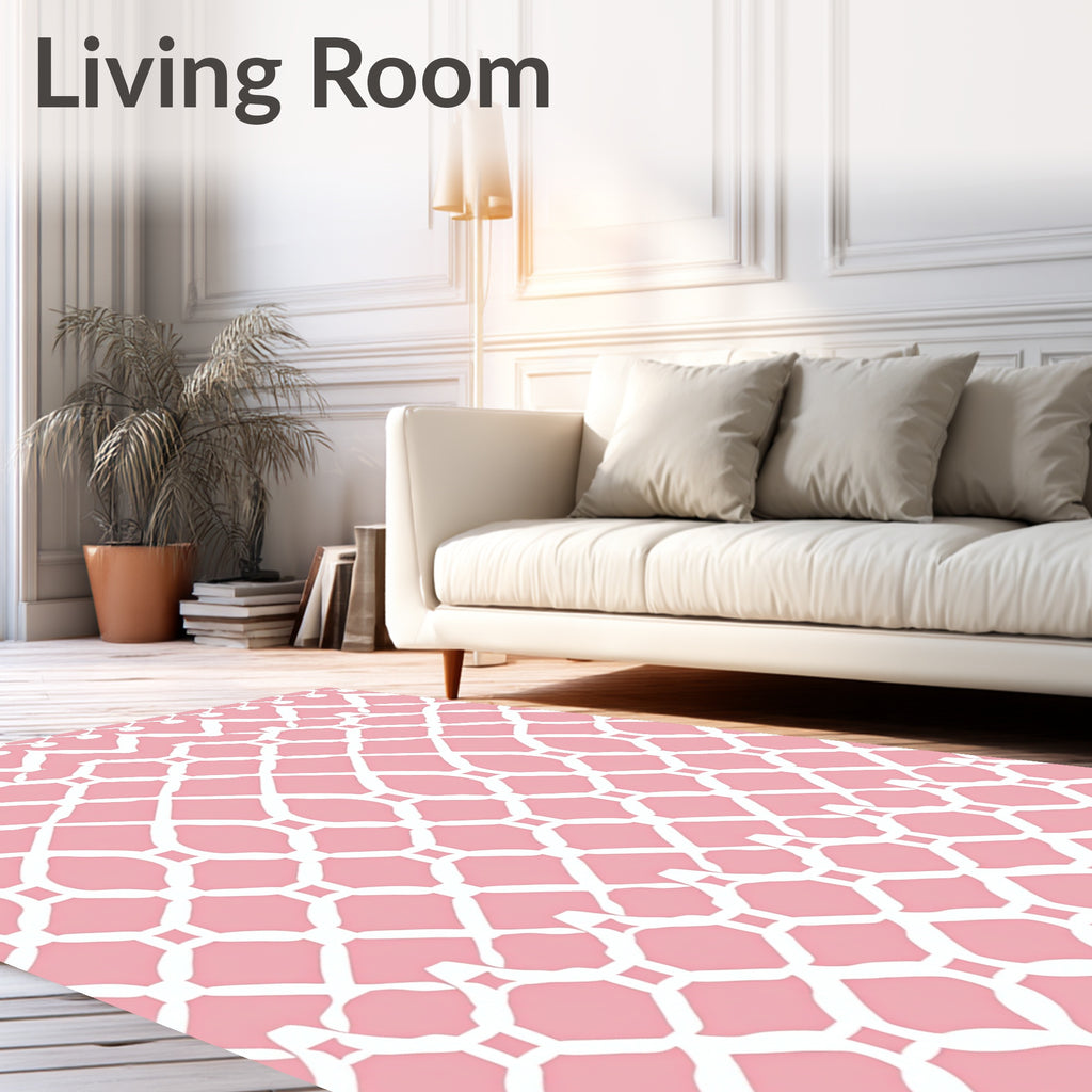 Pink White Lattice Geometric Pattern Rug
