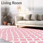 Pink White Lattice Geometric Pattern Rug