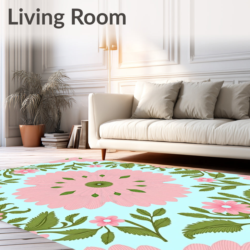 Pink Floral Branches Pattern Rug