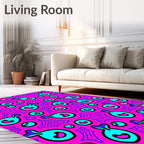 Playful Cyan Pink Cartoon Whimsy Rug