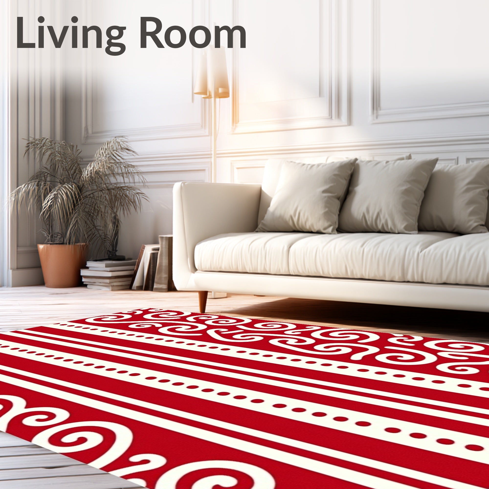 Red White Swirl Stripe Design Rug