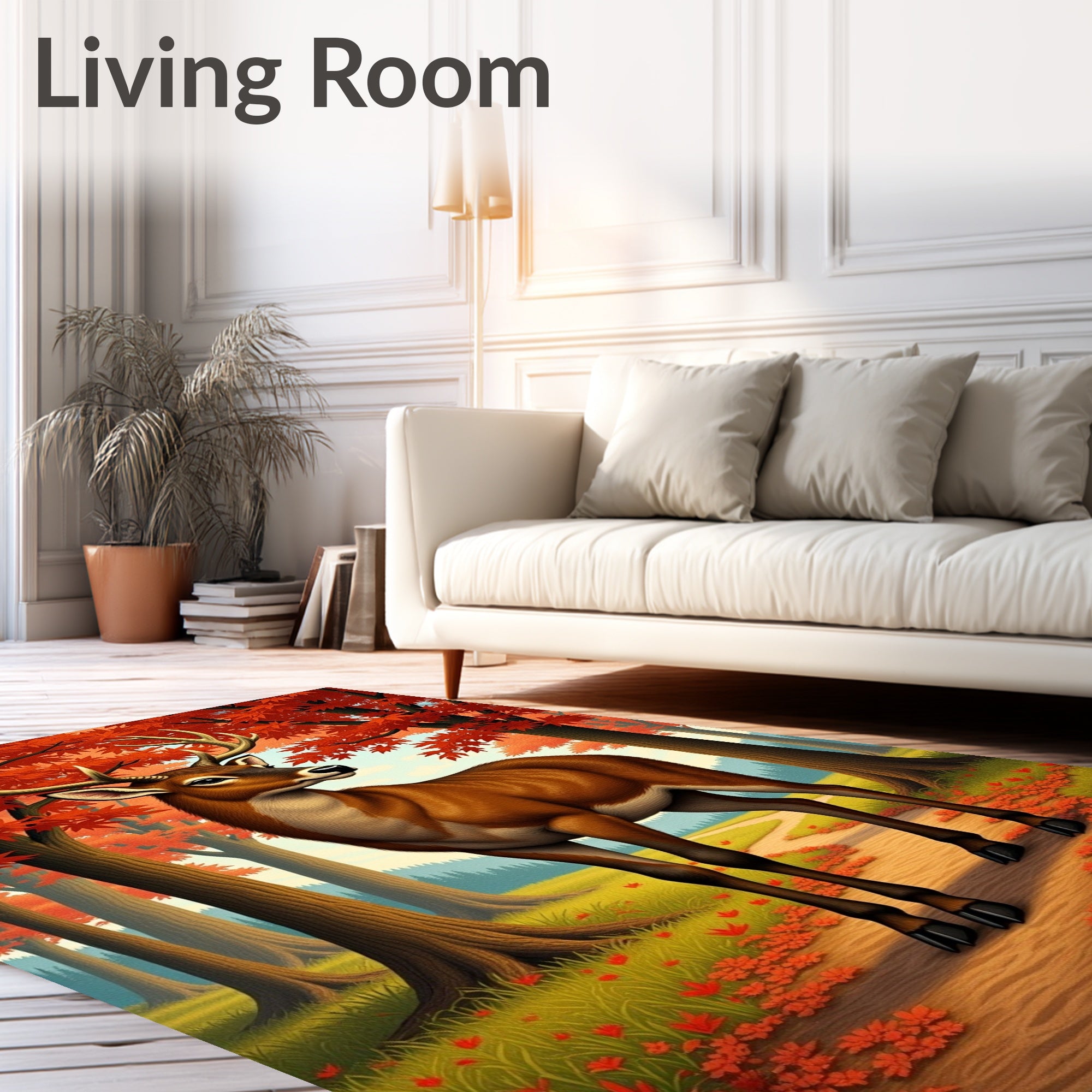 Autumn Deer Woodland Scene Rug