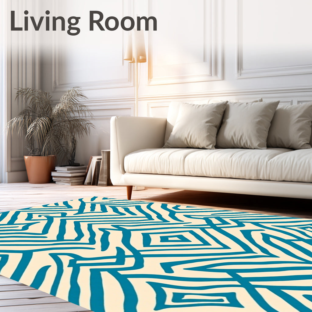 Teal Abstract Geometric Pattern Rug