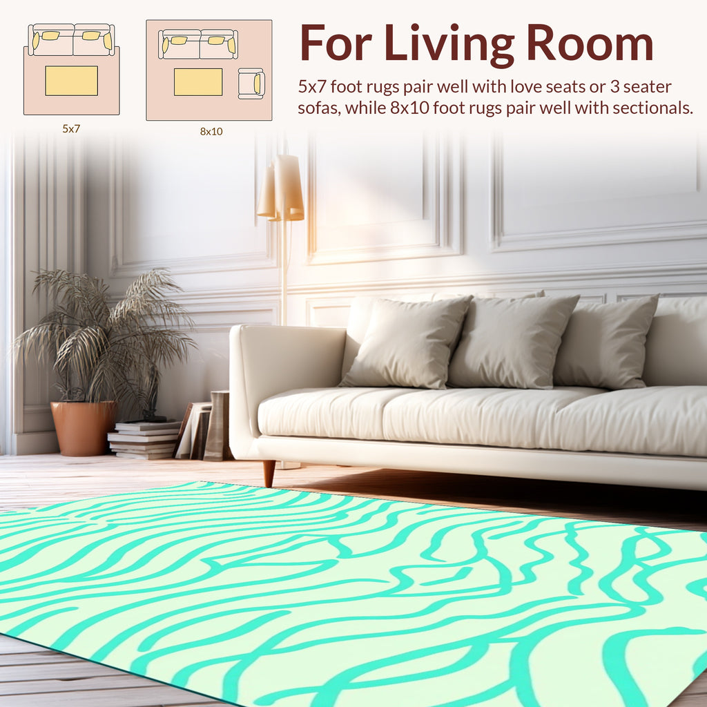 Mint Green Wavy Line Pattern Rug