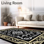 Ornate Black White Floral Border Rug
