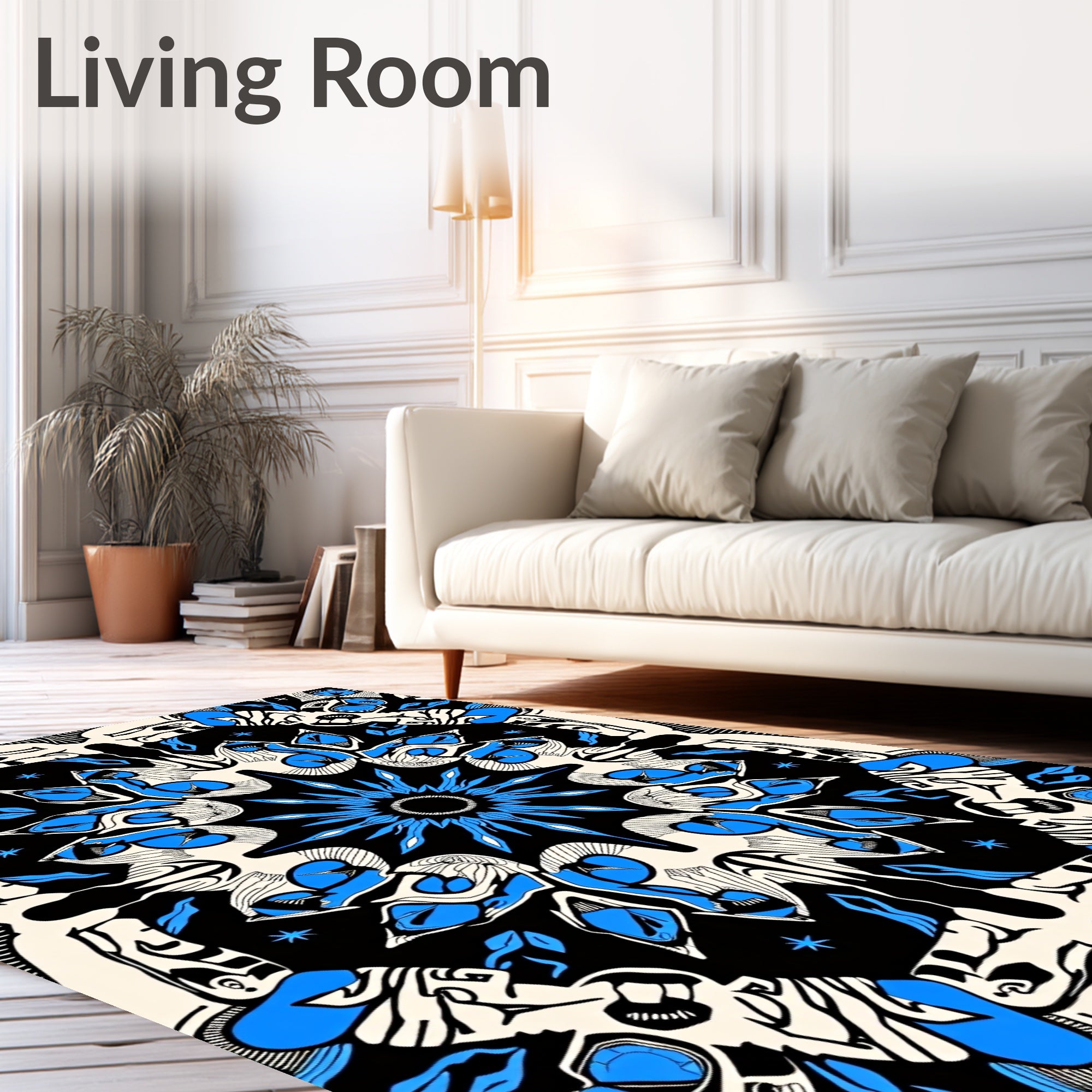 Intricate Blue Starburst Mandala Design Rug