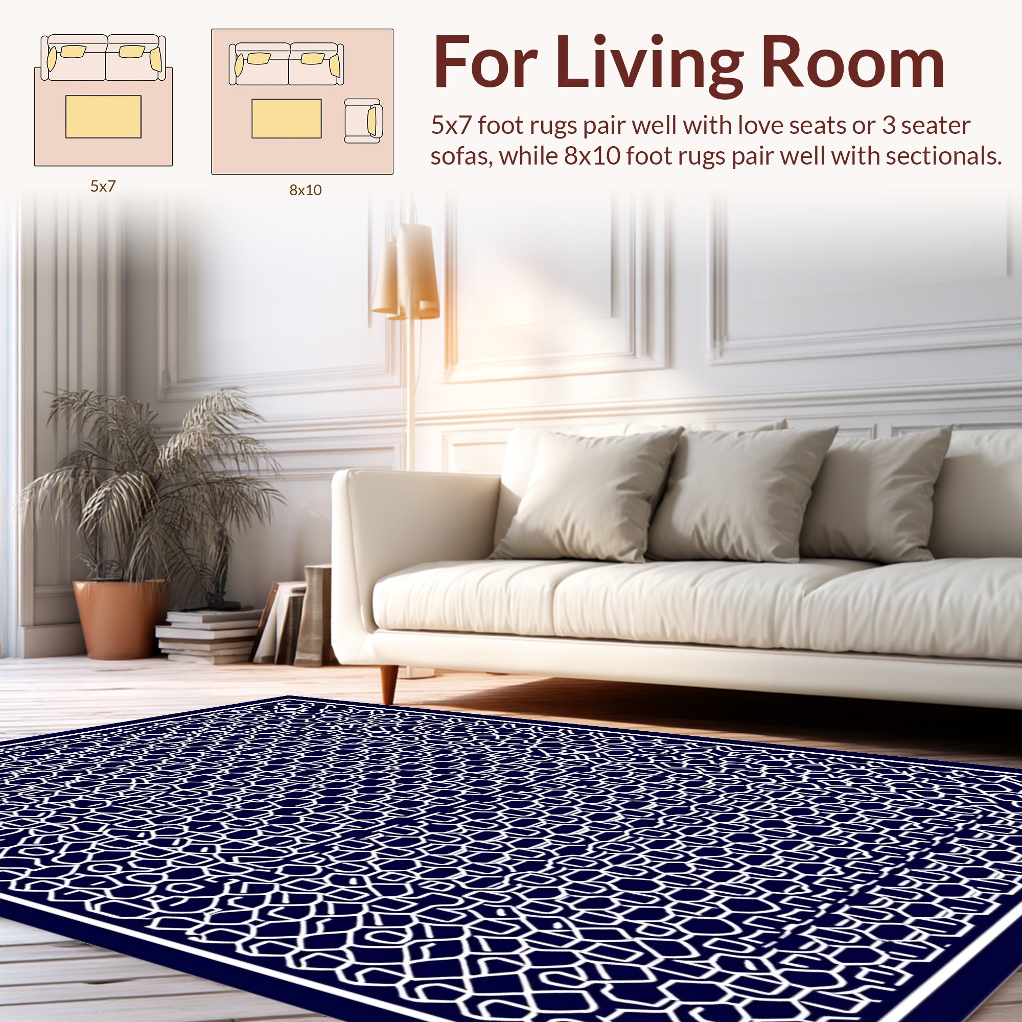 White Geometric Hexagonal Grid Design Rug