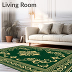 Emerald Green Golden Botanical Medallion Rug