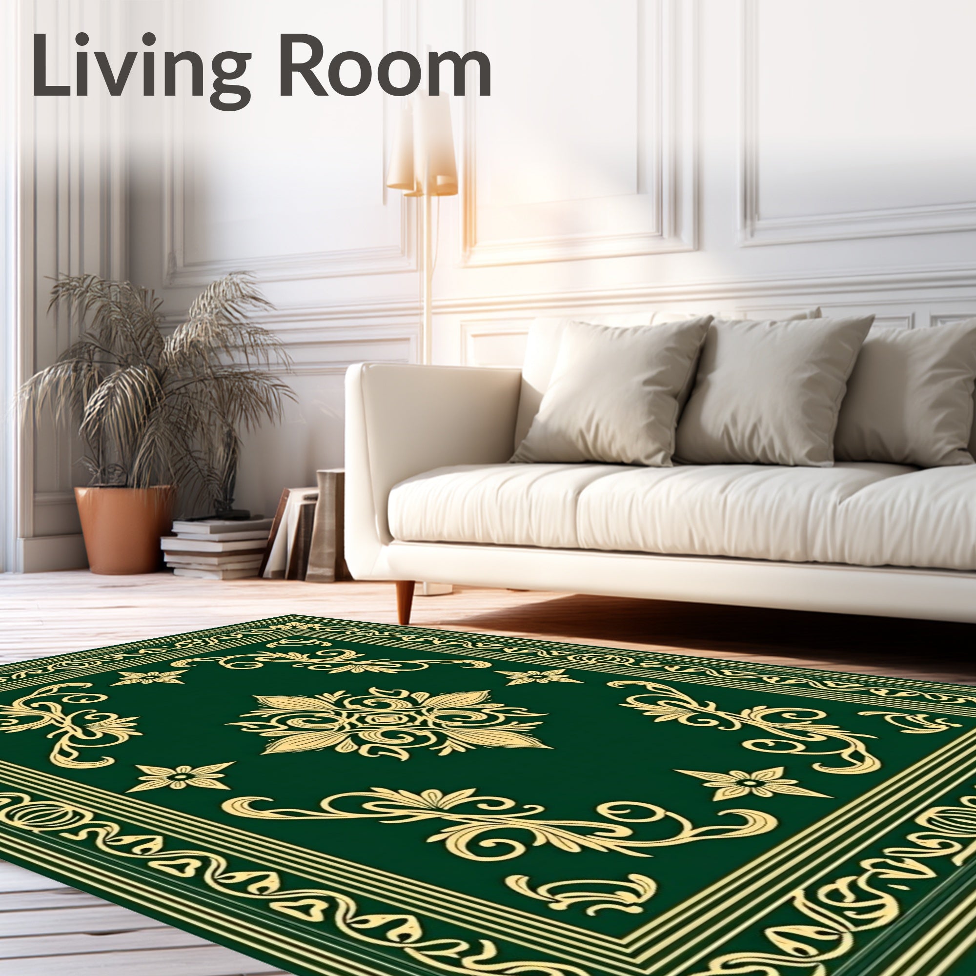 Emerald Green Golden Botanical Medallion Rug