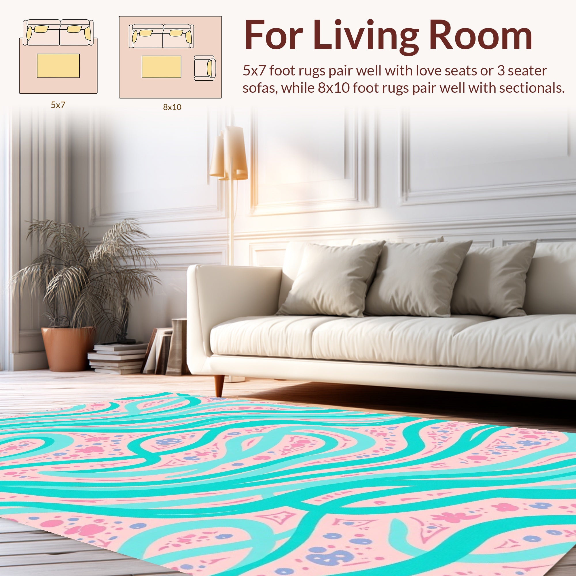 Whimsical Aqua Floral Swirl Pattern Rug