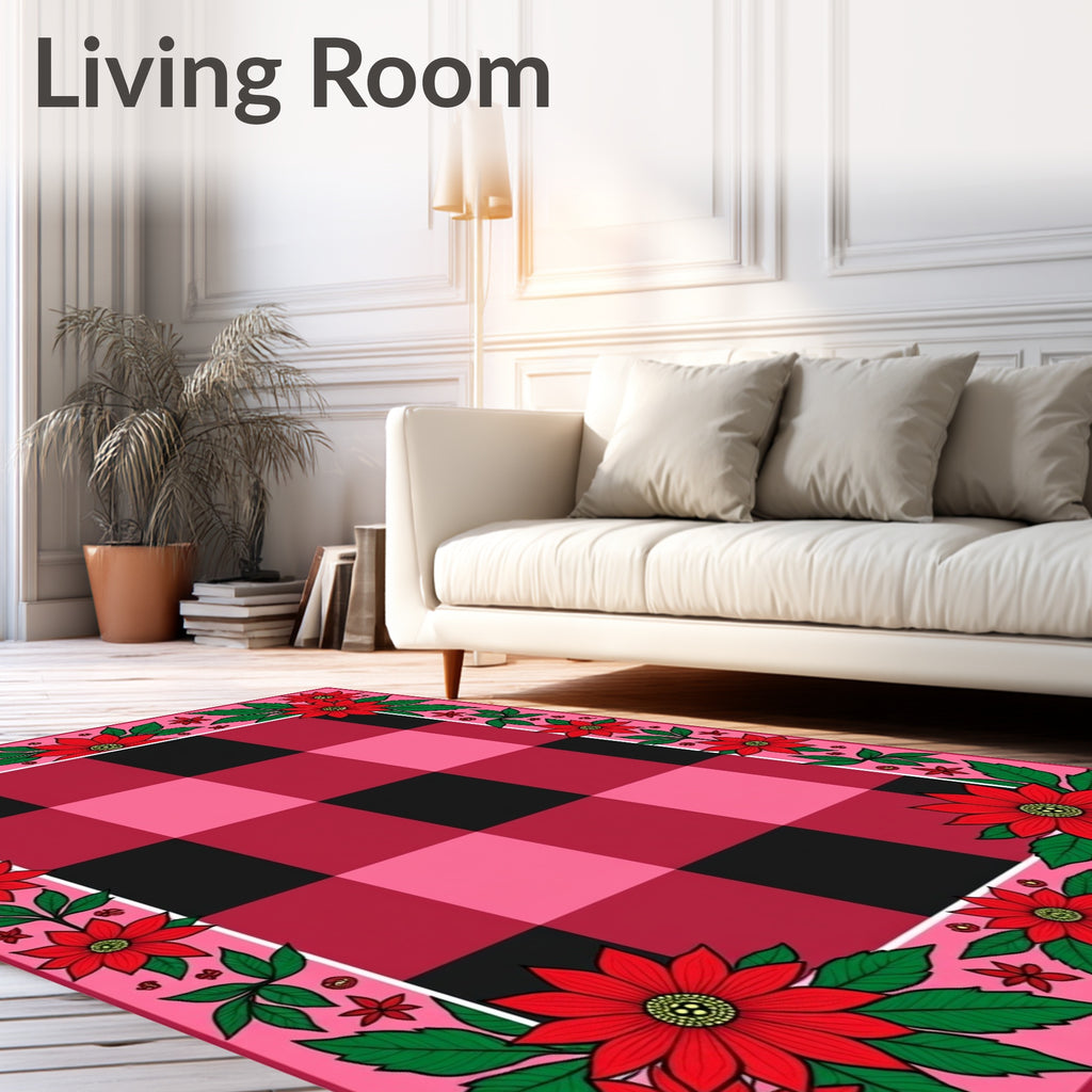 Red Buffalo Plaid Floral Border Rug