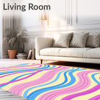 Flowing Pink Blue Stripe Design Rug