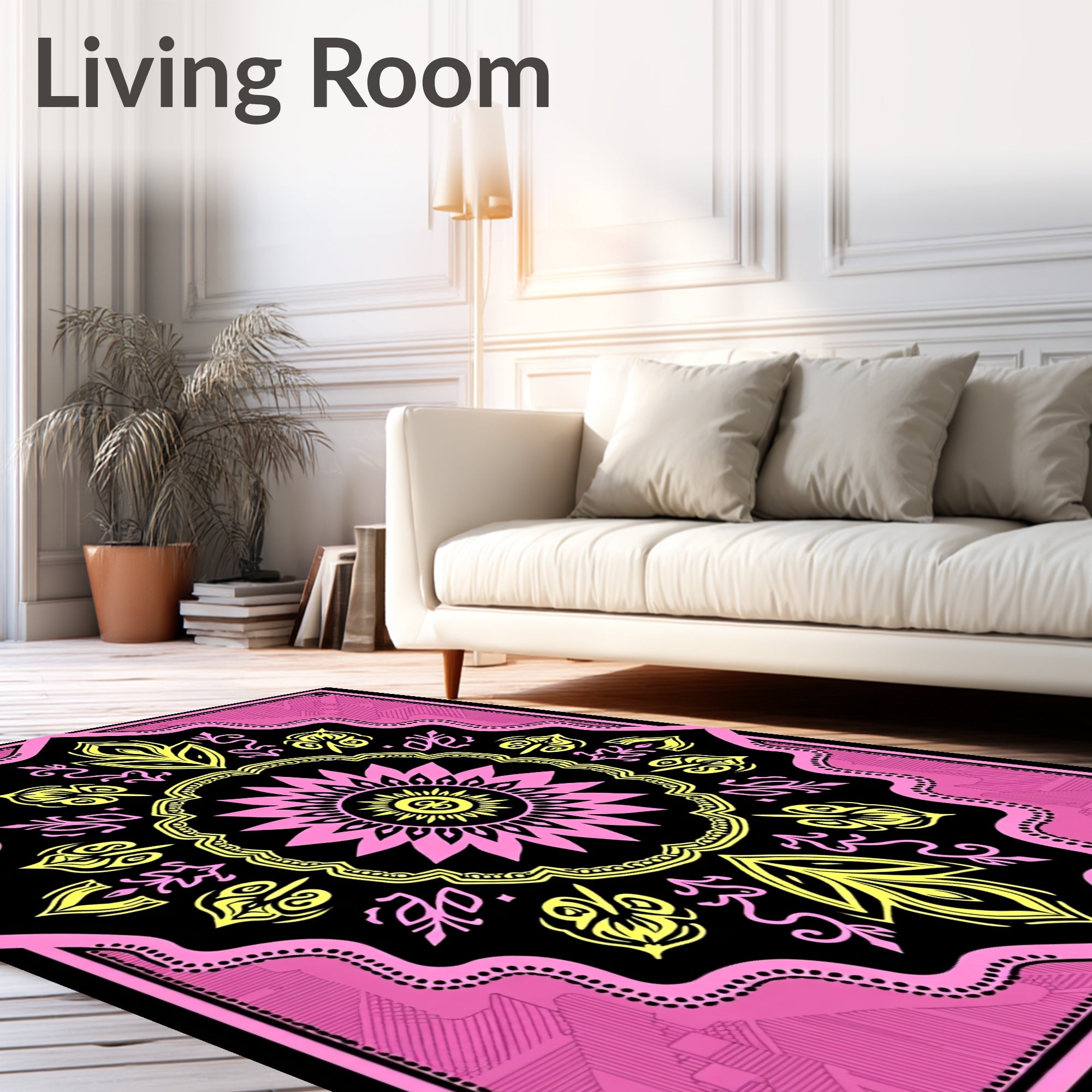 Bold Pink Yellow Sunburst Mandala Rug