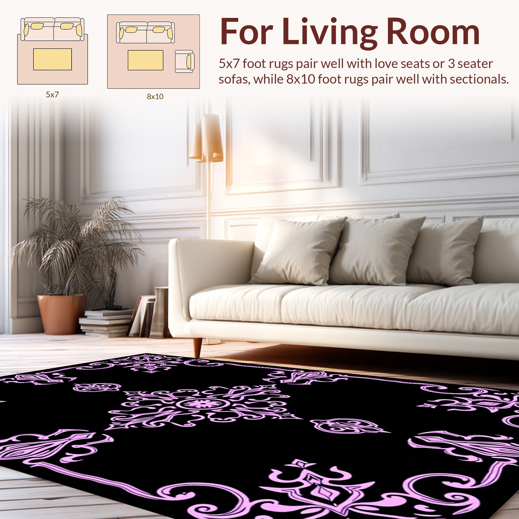 Elegant Pink Floral Scrollwork Design Rug