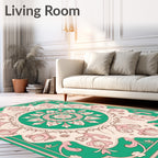 Elegant Green Floral Medallion Design Rug