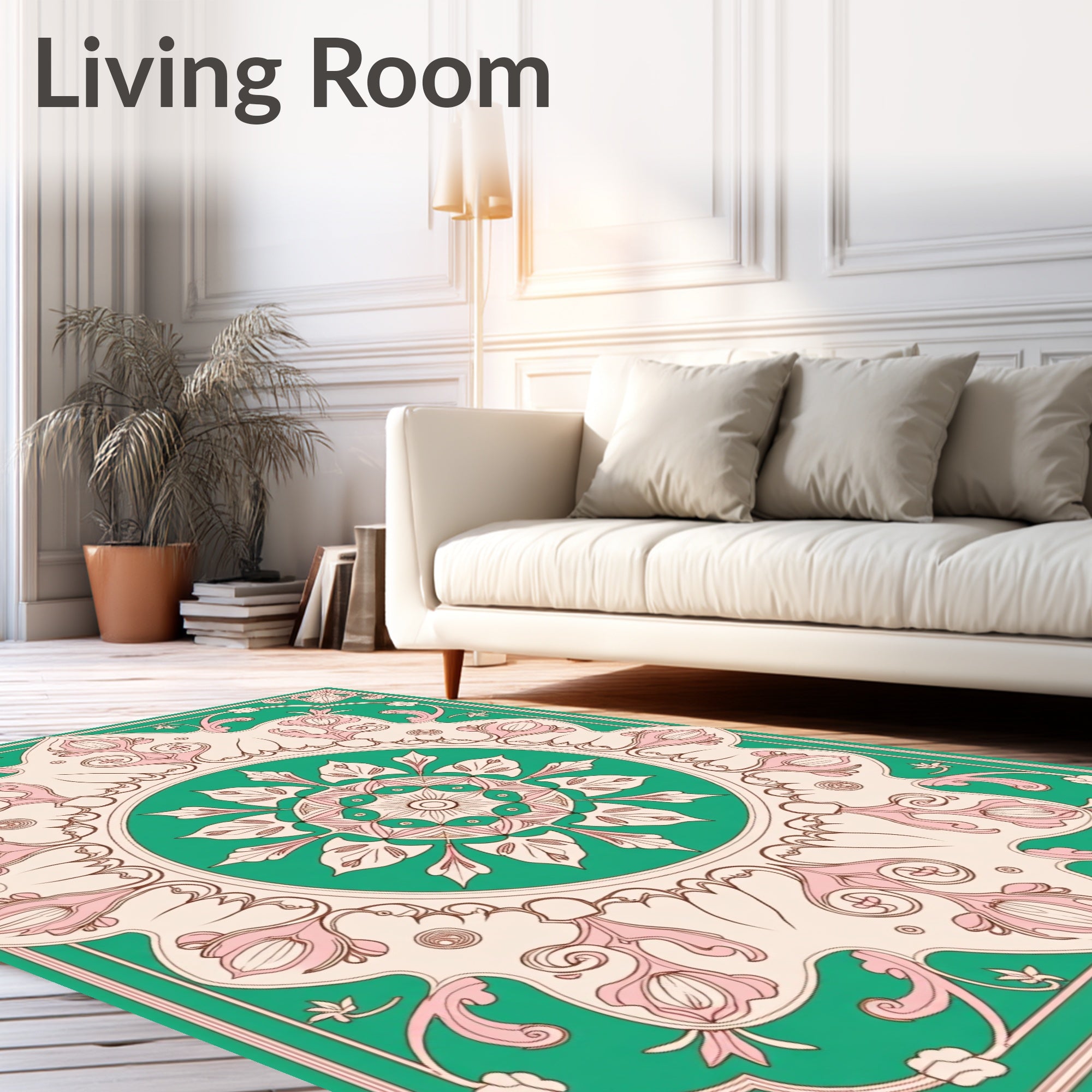 Elegant Green Floral Medallion Design Rug