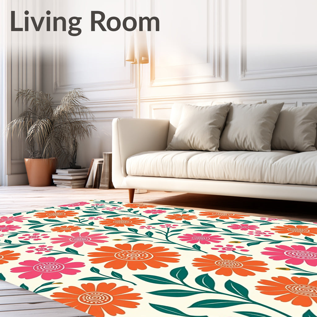Bright Orange Pink Floral Pattern Rug