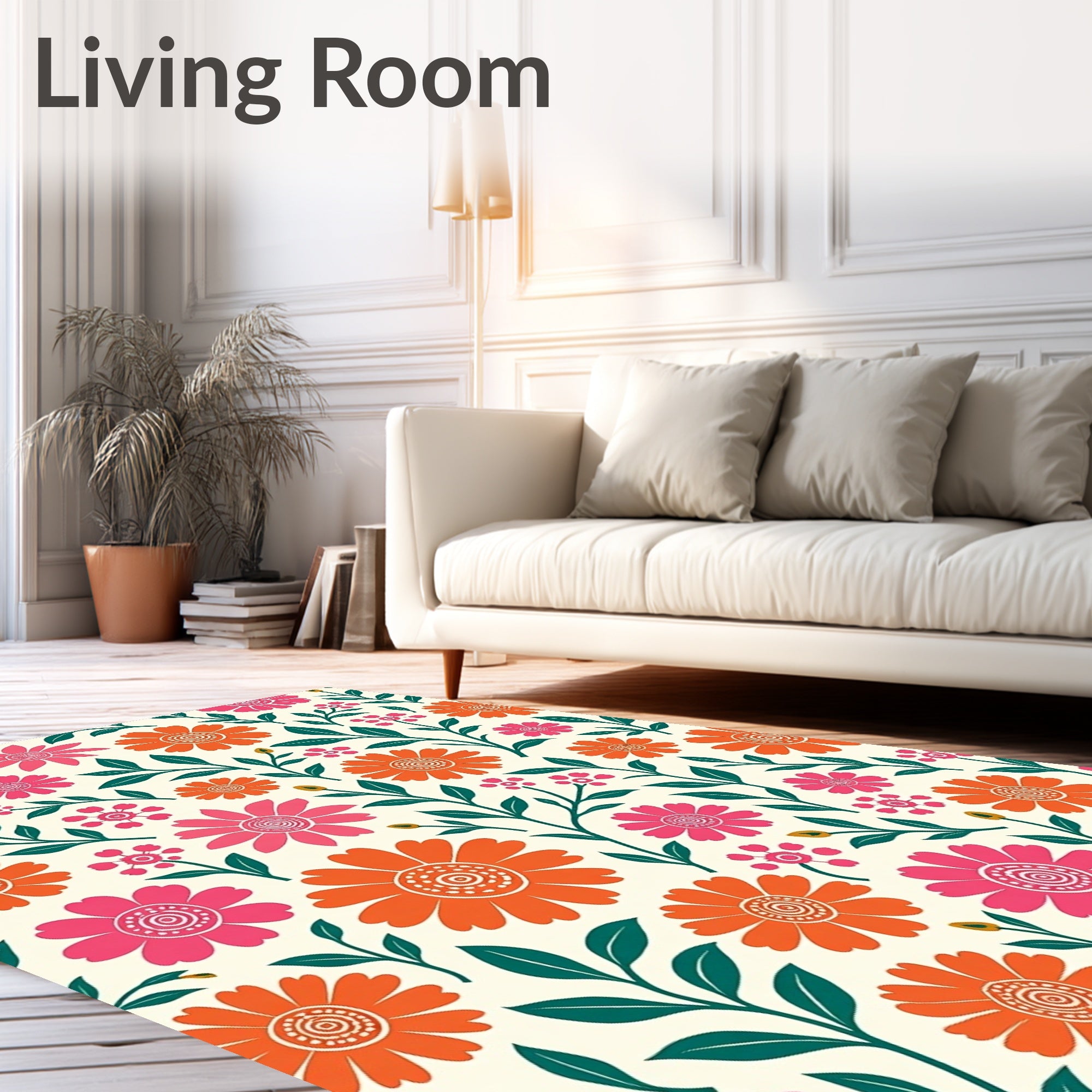 Bright Orange Pink Floral Pattern Rug