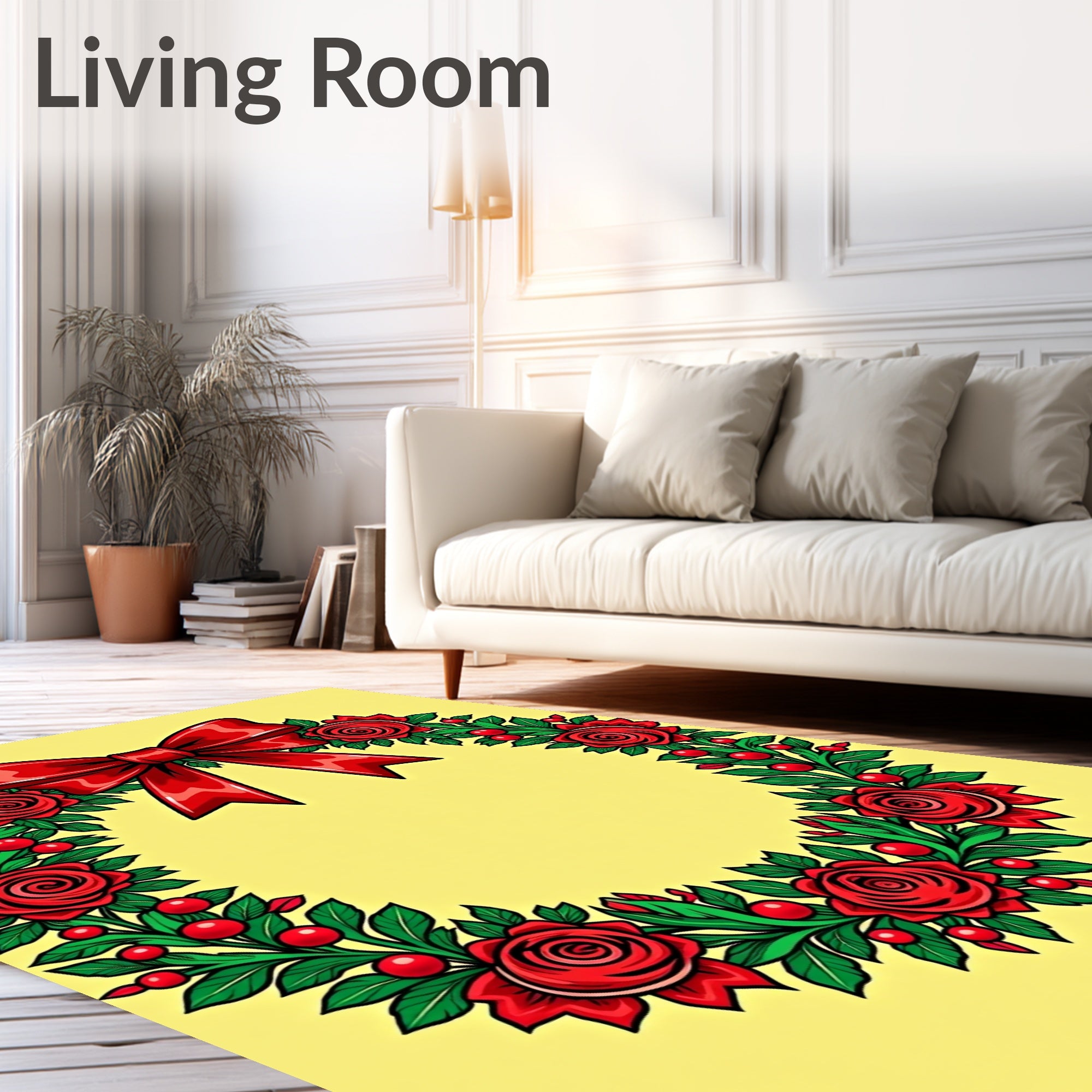Floral Wreath With Red Bow Rug